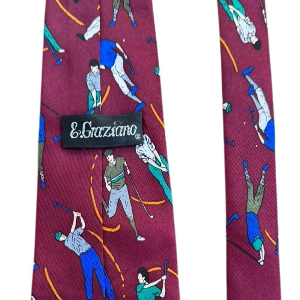 Graziano Vintage Authentic Mens Golf Party Tie in Burgandy - Picture 6 of 6